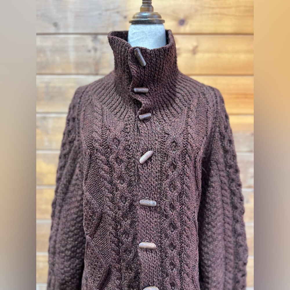 VTG Aran Cable Knit Button-Up Cardigan - Dusky Purple Wool